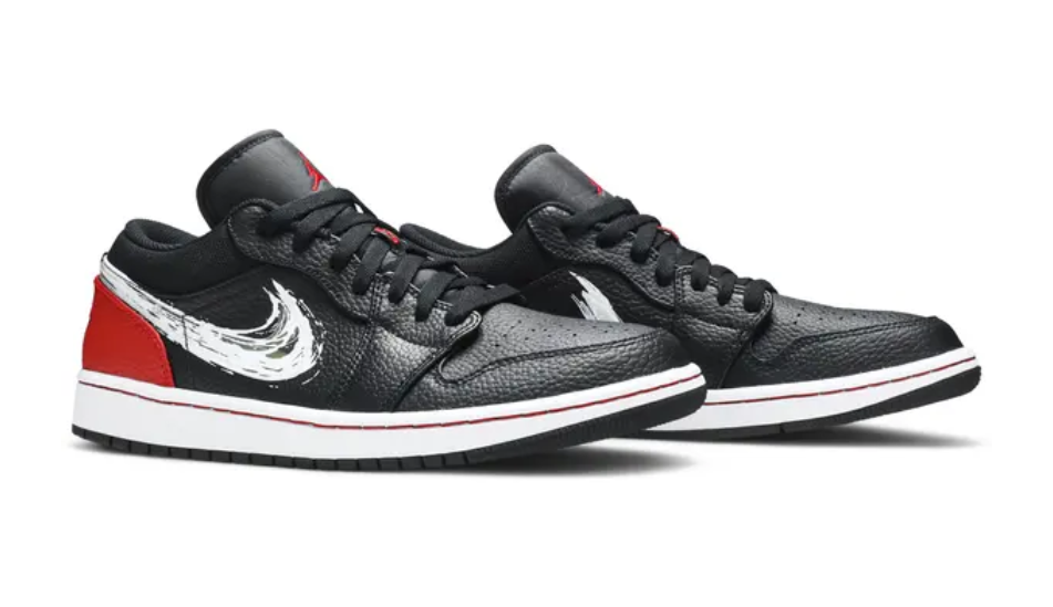 Air Jordan 1 Low 'Brushstroke Swoosh - Black Red'