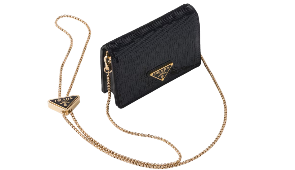 Sequined card holder with shoulder strap