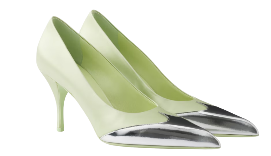 Satin and metallic leather pumps