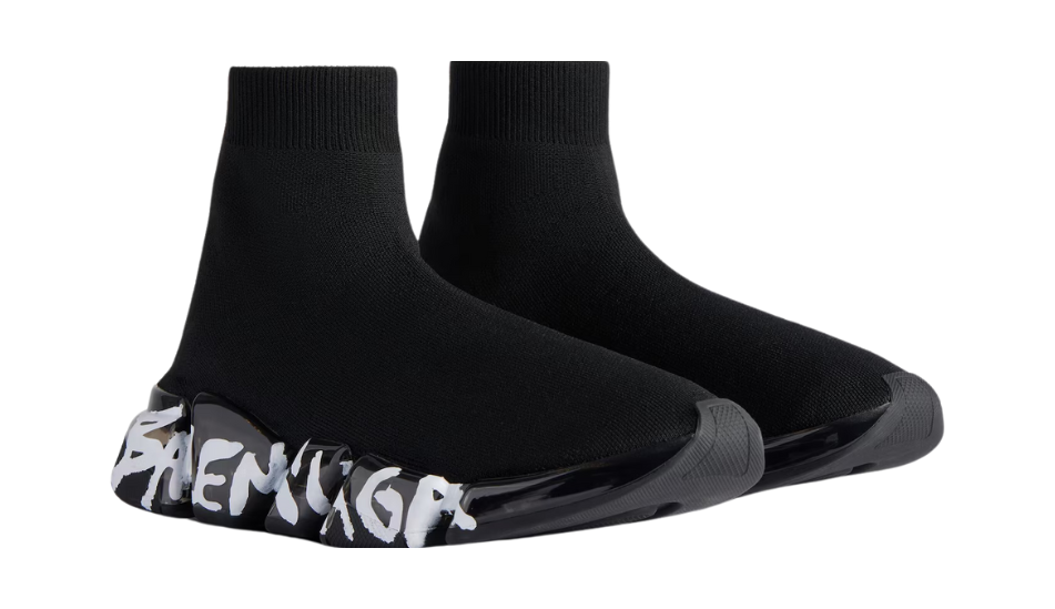 Women's Speed 2.0 Full Clear Sole Graffiti Recycled Knit Sneaker in Black/white