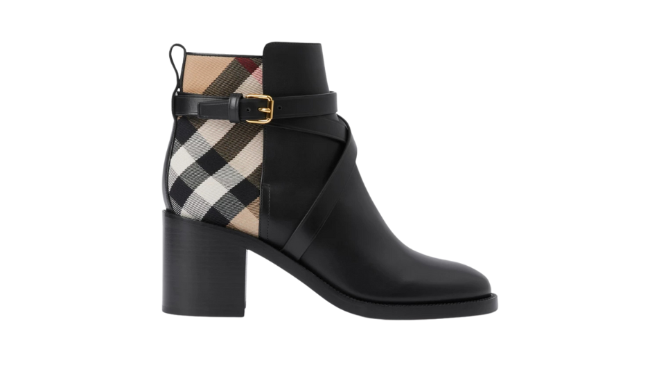 Check and Leather Heel Boots
