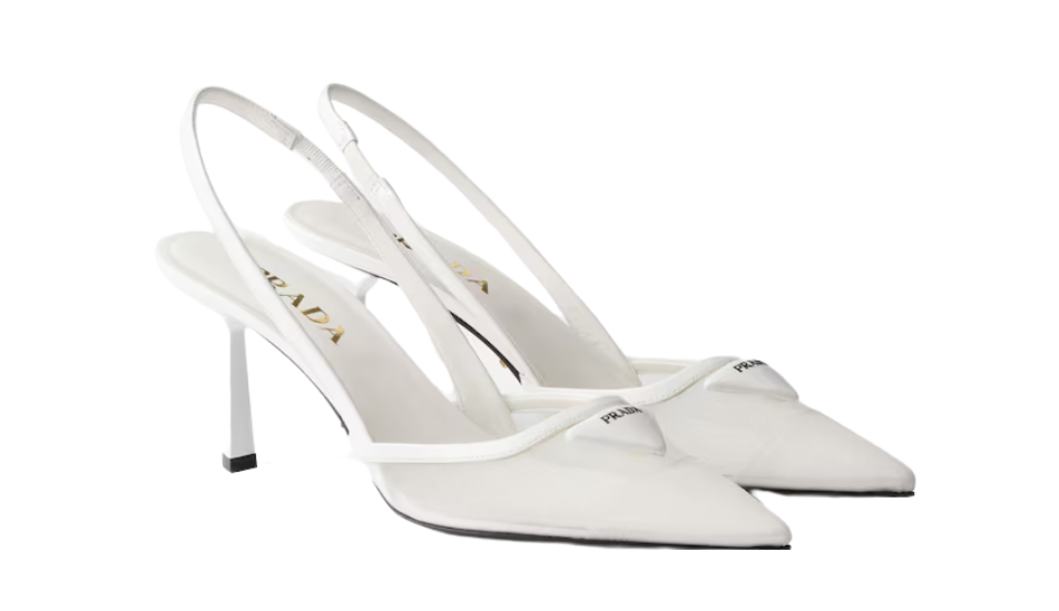 Mesh fabric slingback pumps