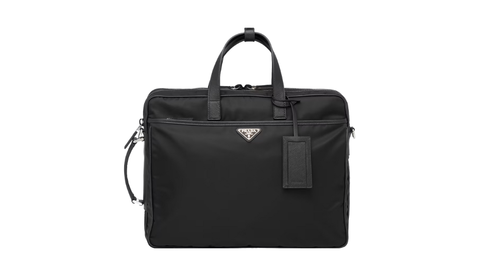 Re-Nylon and Saffiano leather briefcase