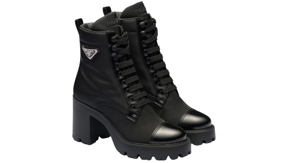 Re-Nylon and leather booties