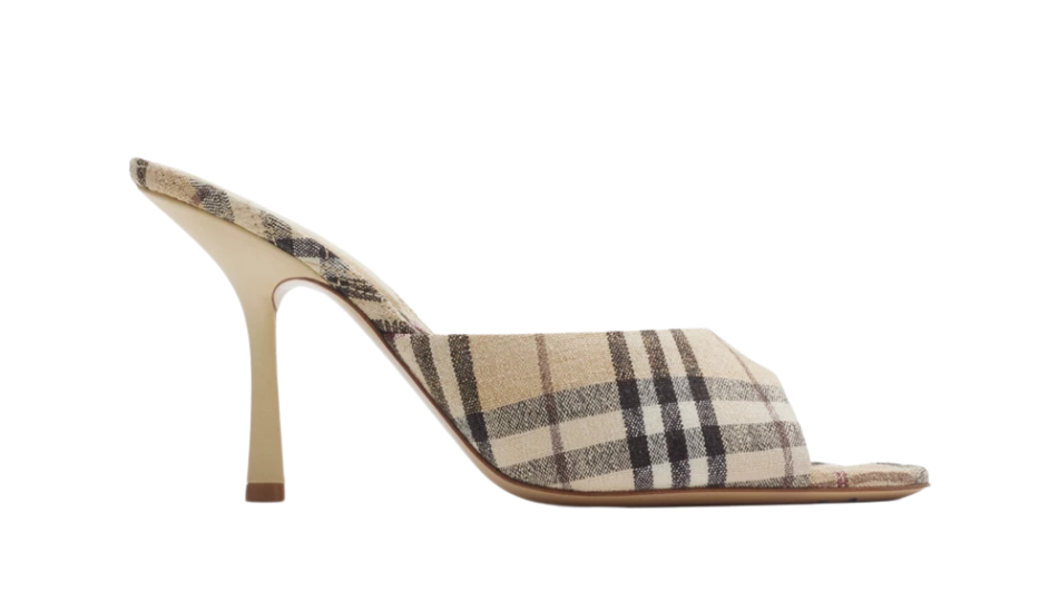 Check Linen Blend Mews High Mules