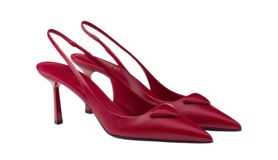 Saffiano patent leather slingback pumps