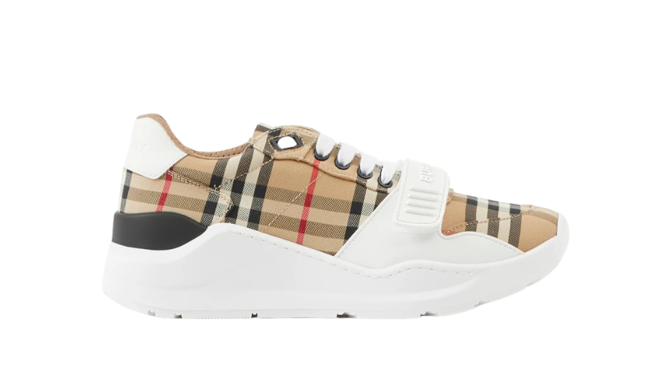 Check and Leather Sneakers