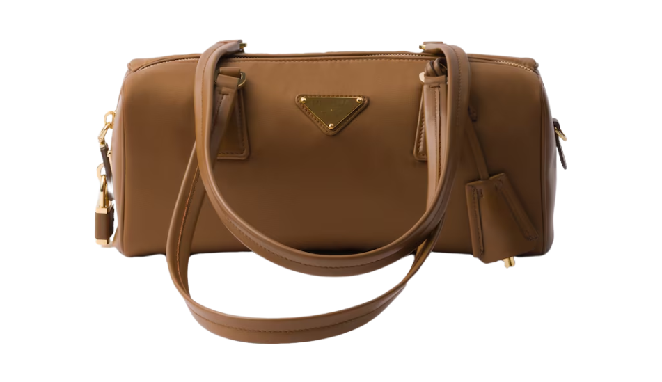 Re-Nylon and leather medium top-handle bag with padlock