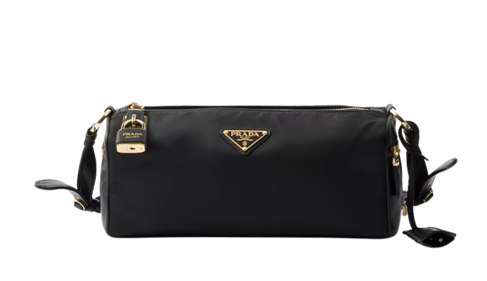 Medium Re-Nylon and leather shoulder bag with padlock