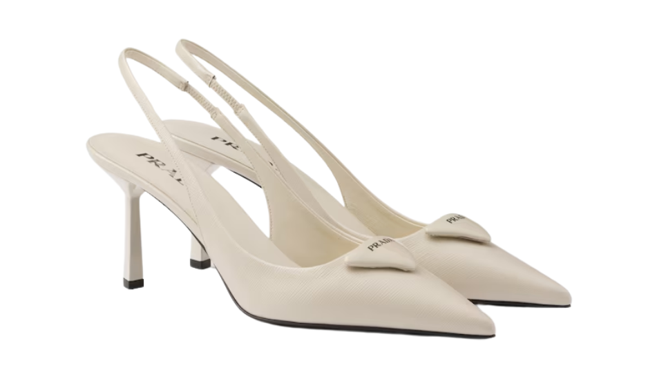Saffiano patent leather slingback pumps