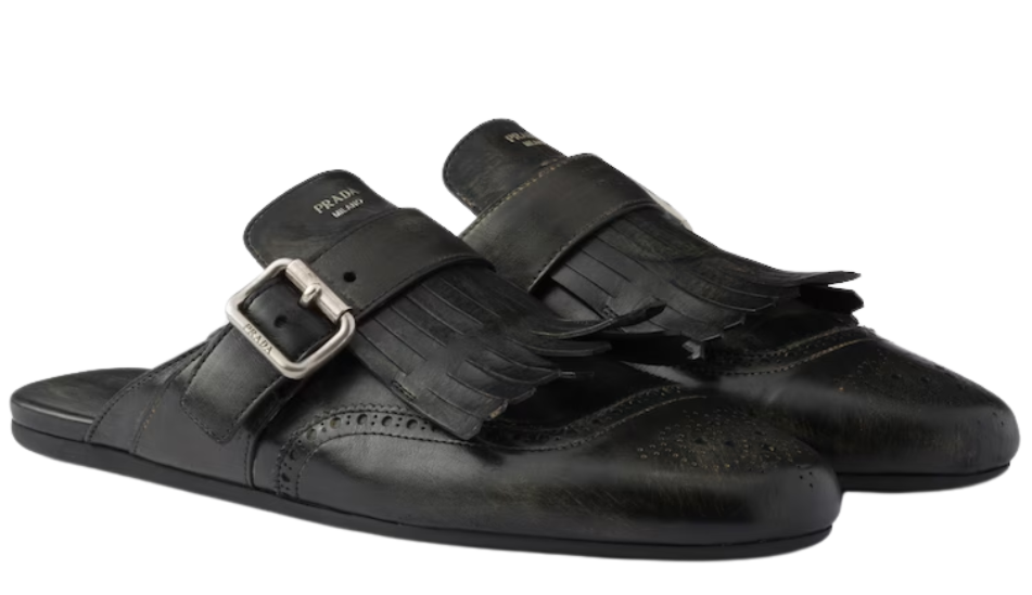 Shuffle fringed leather mules