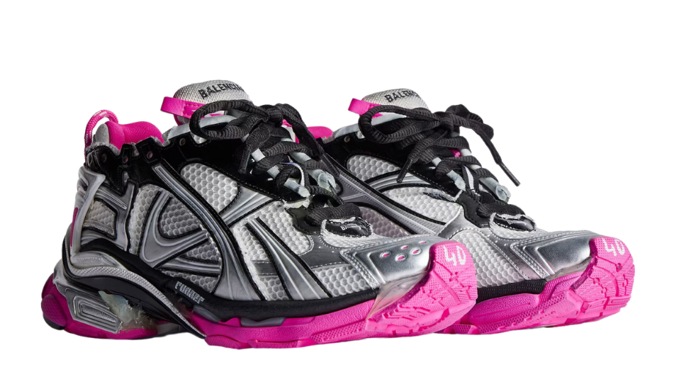 Women's Runner Sneaker in Silver/black/neon-pink
