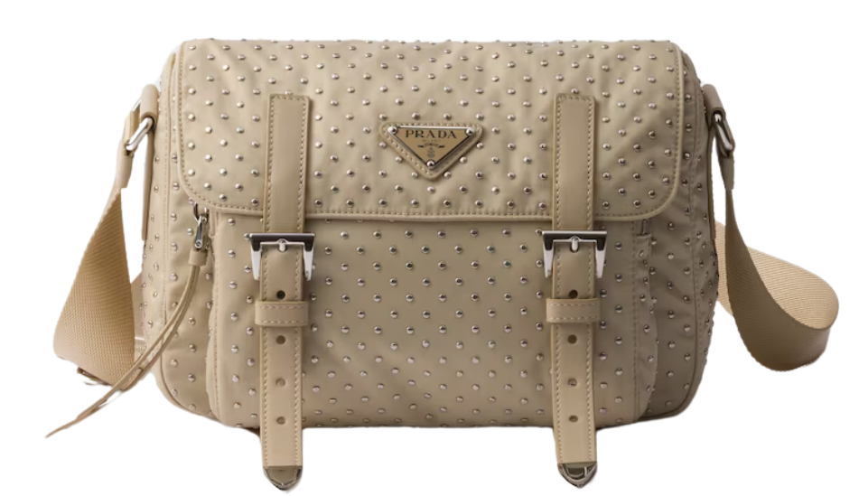 Re-Nylon shoulder bag with studs