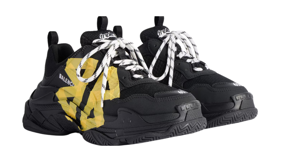 Women's Triple S Tape Type Sneaker in Black/yellow