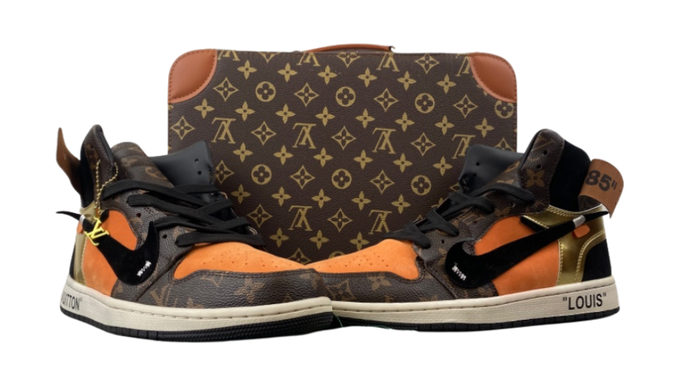 OFF-WHITE x LV x Air Jordan 1 high-top 'brown and orange'