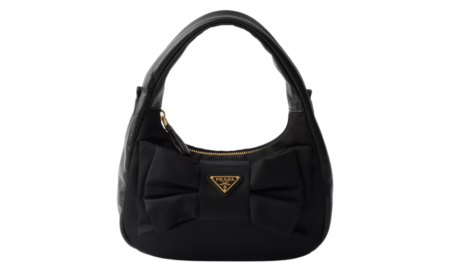 Re-Nylon and nappa leather mini-bag with bow