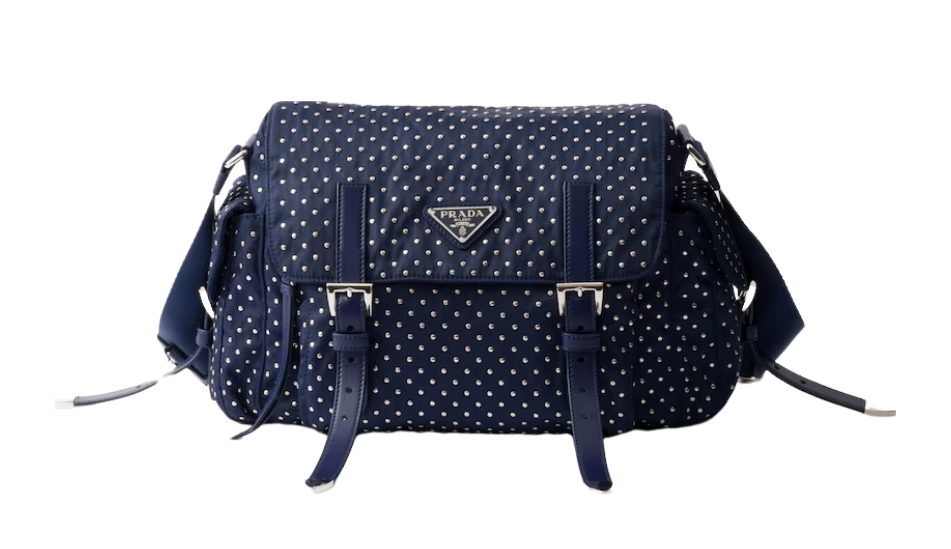 Re-Nylon shoulder bag with studs