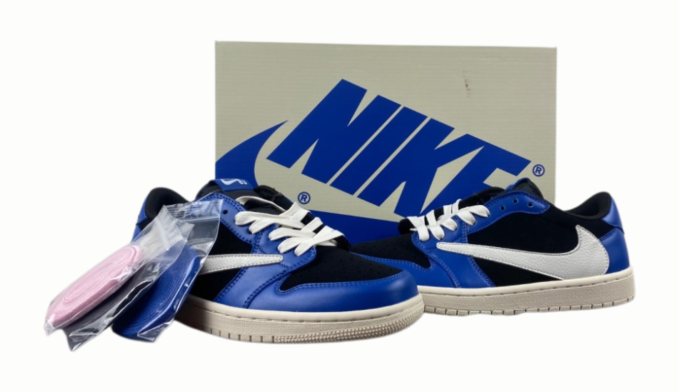 Travis Scott x Air Jordan 1 Low Black, Blue, and White