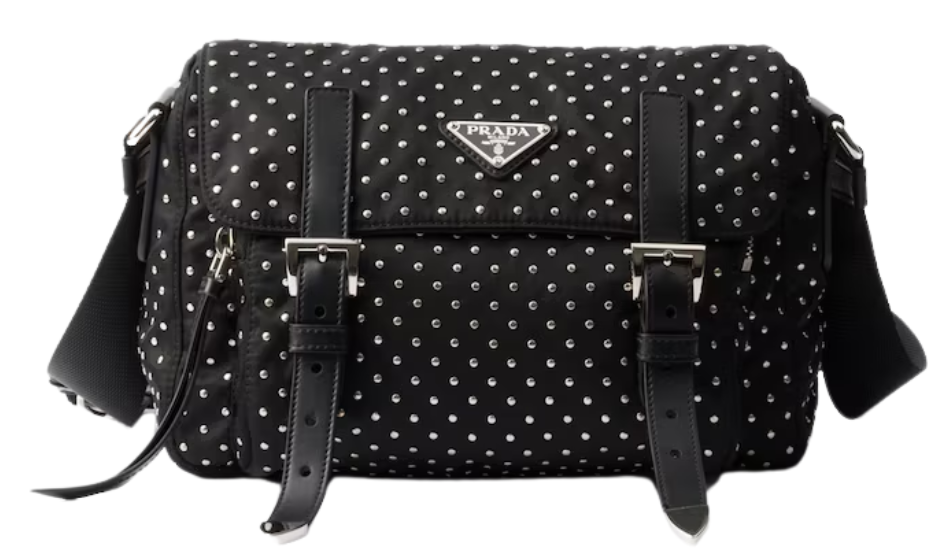 Re-Nylon shoulder bag with studs