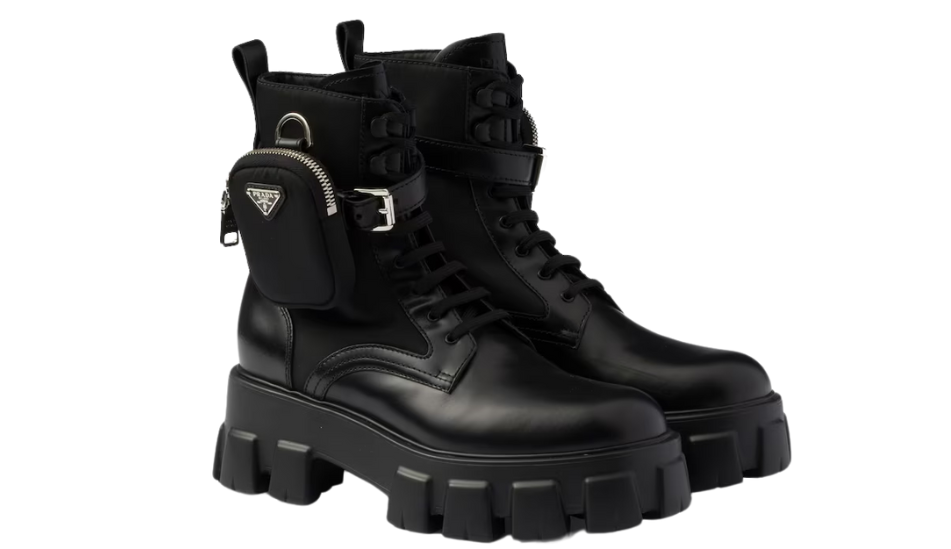Monolith leather and Re-Nylon combat boots with pouch