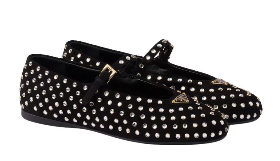 Suede ballerinas with crystals