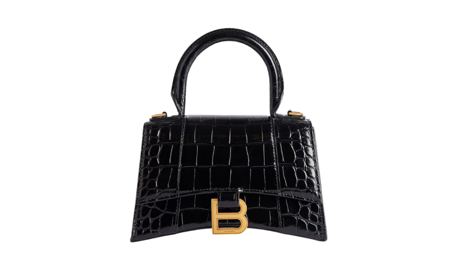 Women's Hourglass Xs Handbag Crocodile Embossed in Black
