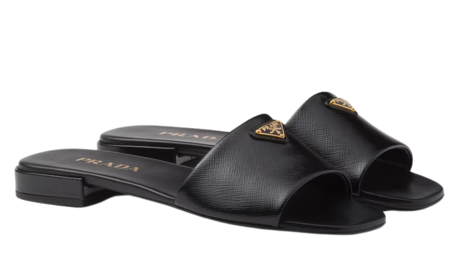 Saffiano patent leather slides