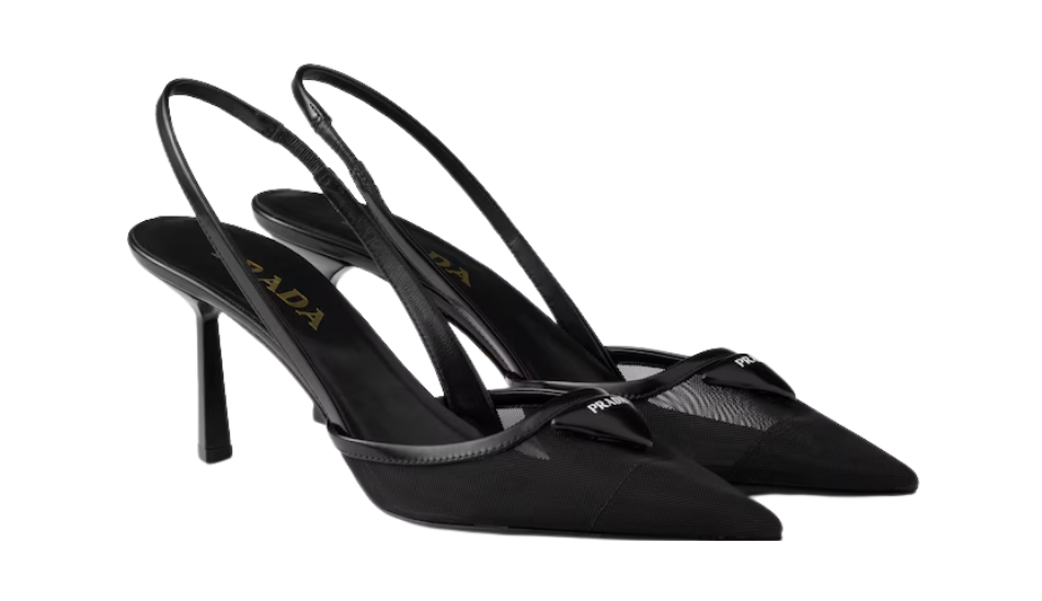 Mesh fabric slingback pumps