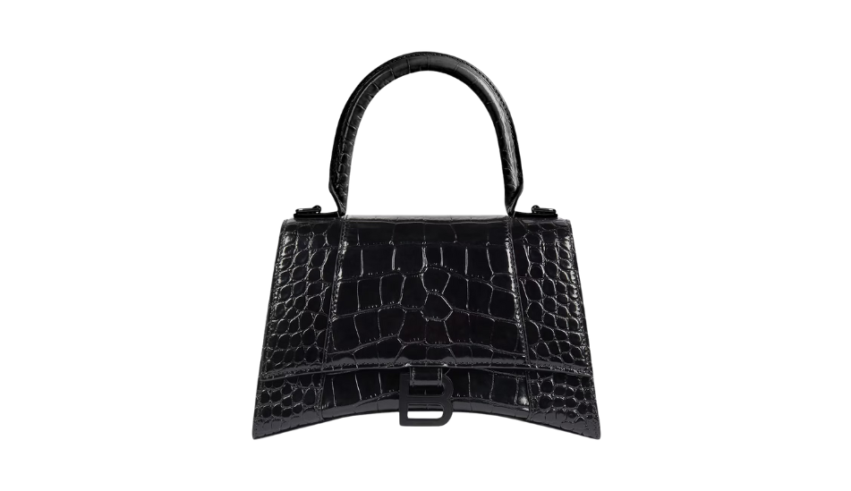 Women's Hourglass Small Handbag Crocodile Embossed in Black