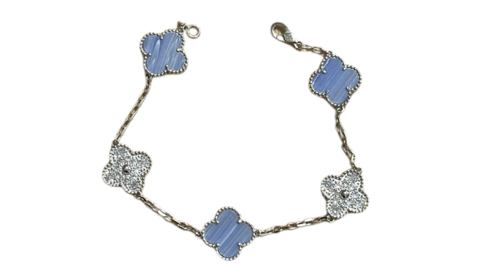Vintage Alhambra light blue white gold bracelet