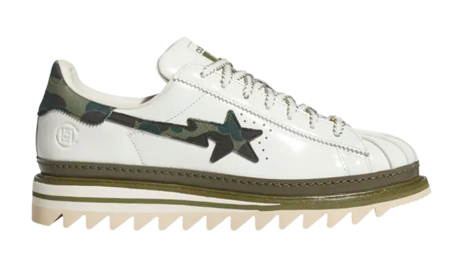 CLOT x BAPE x adidas Superstar 'Off White Olive Cargo'