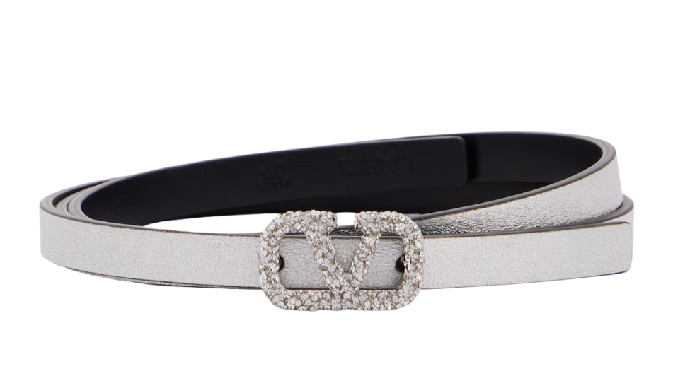 VLogo Signature Belt In Shiny Calfskin With Crystals