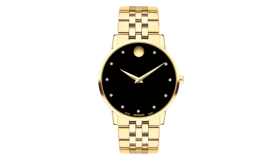Men's Movado Museum® Classic 1/20 CT. T.W. Diamond Gold-Tone PVD Watch with Black Dial
