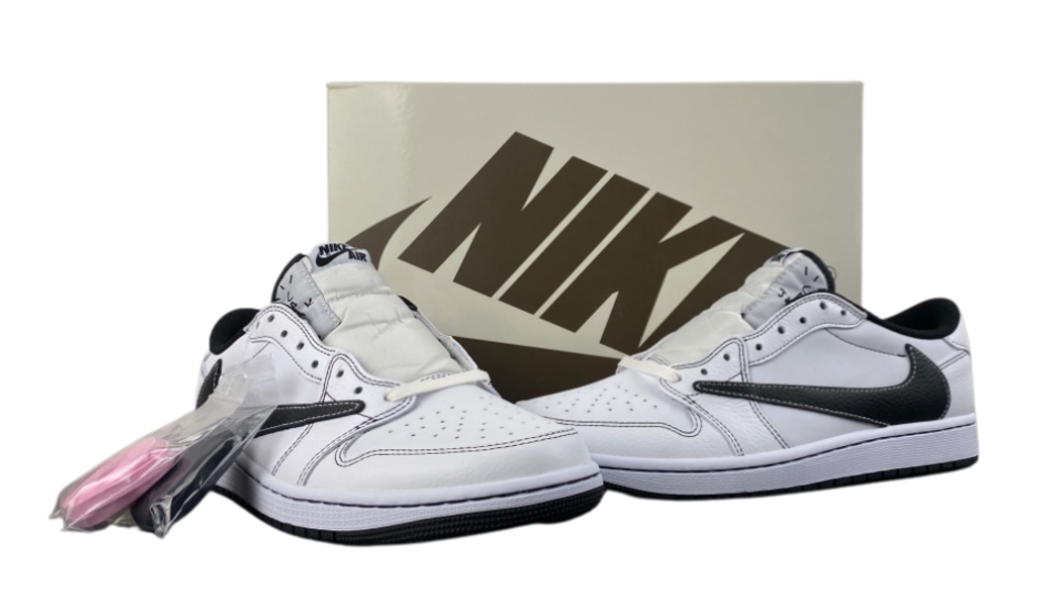 Travis Scott x Air Jordan 1 Medium Olive, black and white striped