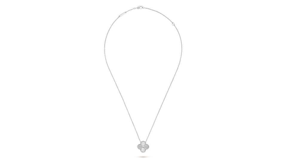 Vintage Alhambra white gold single motif pendant necklace    .