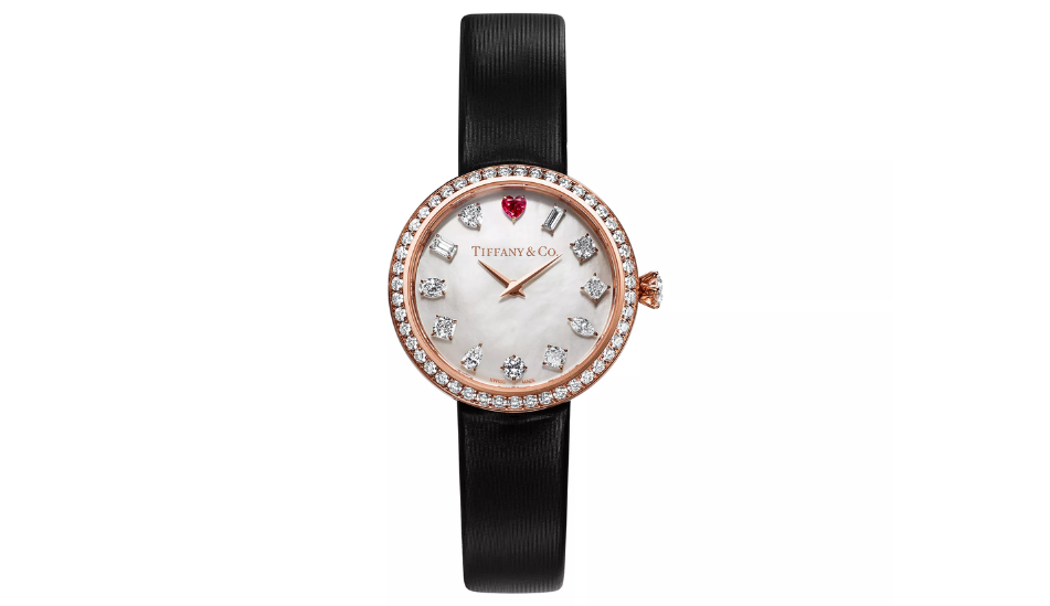 Tiffany Eternity 28 MM Round Watch in Rose Gold with a Rubellite and Diamonds