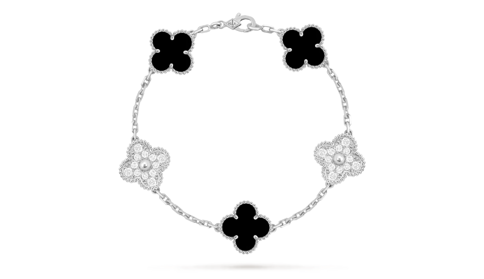 Vintage Alhambra black and white gold 5 motif pendant bracelet